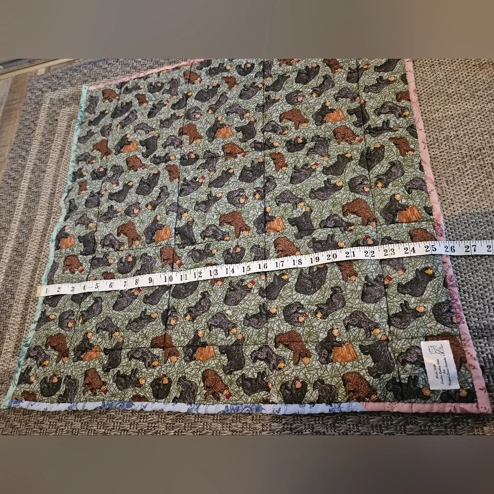 Patchwork Quilt with Bear Design On Back 26x26 - Picture 4 of 6